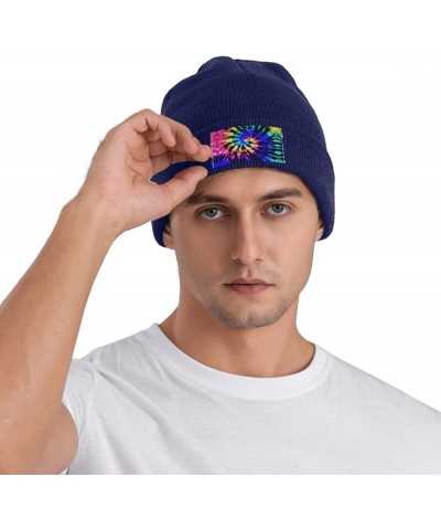 Tie Dye Print Unisex Lightweight Knit Hat Cap Multifunctional Beanie for Travel, Hiking,Skiing Navy Blue $10.30 Skullies & Be...