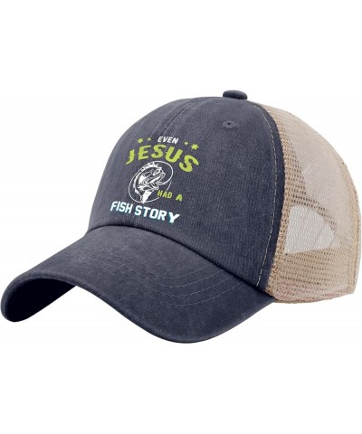 Even Jesus had a Fish Story Hat for Men Baseball Cap Aesthetic Washed Dad Hats Quick Dry Purplish Blue04 $10.09 Baseball Caps