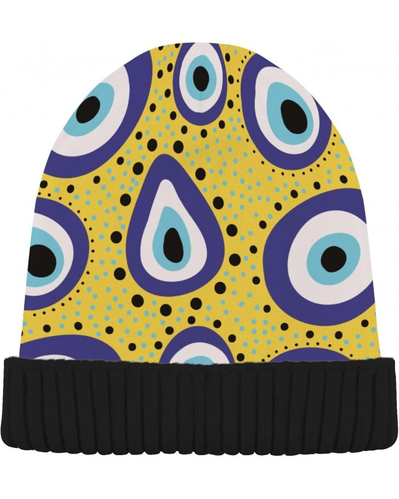 Beanie Hat for Women Men, Slouchy Skully Caps One Size Fits All Warm Soft for Cold Weather-Abstract Blue Evil Eye $12.09 Skul...