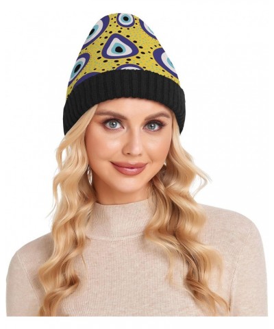 Beanie Hat for Women Men, Slouchy Skully Caps One Size Fits All Warm Soft for Cold Weather-Abstract Blue Evil Eye $12.09 Skul...