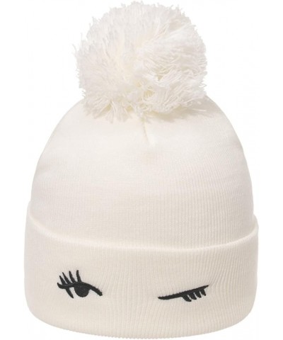 Knitted Hat Thickened Winter Hat Blinking Embroidery Women's Warm Hats Skull Cap Fox Ear Embroidered Pullover Hat White $12.4...