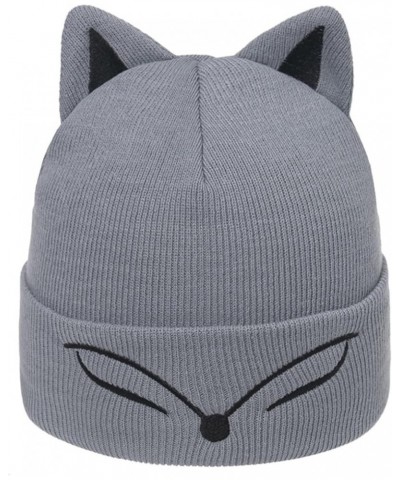 Knitted Hat Thickened Winter Hat Blinking Embroidery Women's Warm Hats Skull Cap Fox Ear Embroidered Pullover Hat White $12.4...