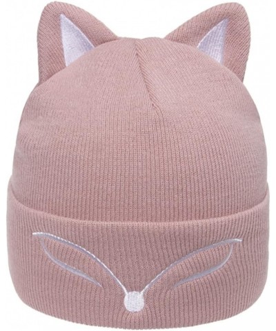 Knitted Hat Thickened Winter Hat Blinking Embroidery Women's Warm Hats Skull Cap Fox Ear Embroidered Pullover Hat White $12.4...