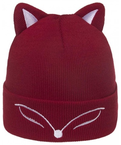 Knitted Hat Thickened Winter Hat Blinking Embroidery Women's Warm Hats Skull Cap Fox Ear Embroidered Pullover Hat White $12.4...