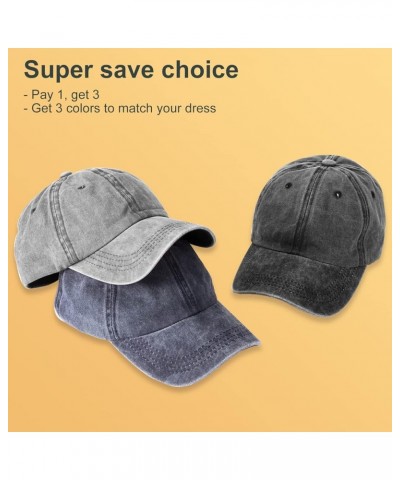 3 Pack Washed Plain Baseball Cap, Retro Adjustable Dad Hats Gift for Men/Women,Unstructured/Cotton Black+gray+navy $10.25 Bas...