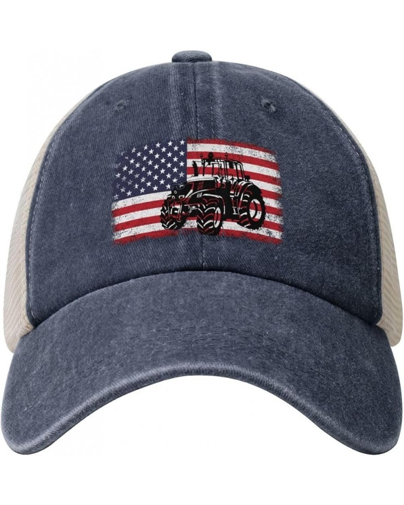 Vintage Flag Tractor Baseball Cap for Women Mens Hats Retro Mesh Caps Dad Hat Navy Blue $10.97 Baseball Caps