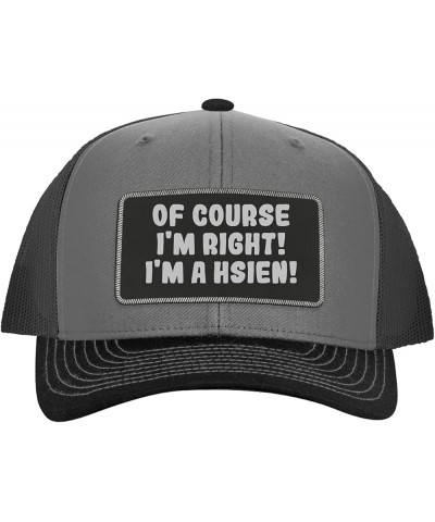 of Course I'm Right! I'm A Hsien! - Leather Black Patch Engraved Trucker Hat Grey/steel $14.58 Baseball Caps