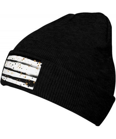 Beanie for Men Women Ink and Gold Dot Stripes Warm Winter Knit Cuffed Beanie Soft Warm Ski Hats Unisex Black $9.99 Skullies &...