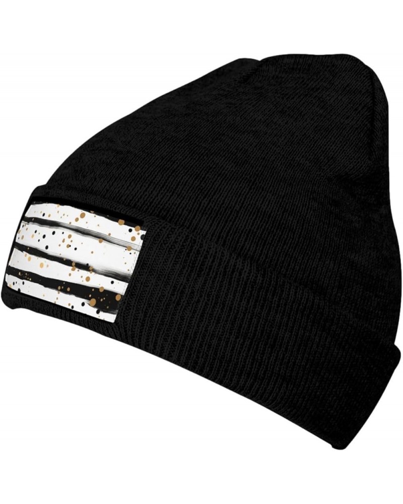 Beanie for Men Women Ink and Gold Dot Stripes Warm Winter Knit Cuffed Beanie Soft Warm Ski Hats Unisex Black $9.99 Skullies &...