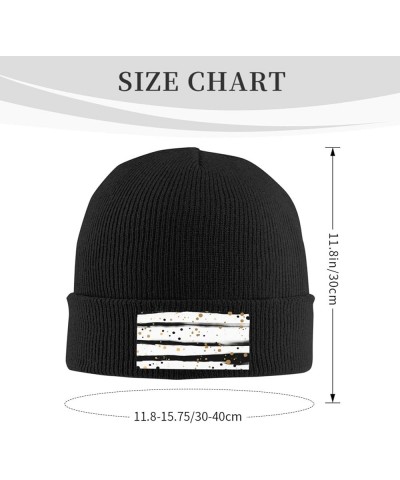 Beanie for Men Women Ink and Gold Dot Stripes Warm Winter Knit Cuffed Beanie Soft Warm Ski Hats Unisex Black $9.99 Skullies &...