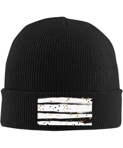 Beanie for Men Women Ink and Gold Dot Stripes Warm Winter Knit Cuffed Beanie Soft Warm Ski Hats Unisex Black $9.99 Skullies &...