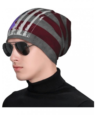 Hodgkin's Lymphoma Awareness American Flag Ribbon Chic Knit Beanies: Cozy Skull Caps for Winter Warmth at Home & Outdoors!16 ...