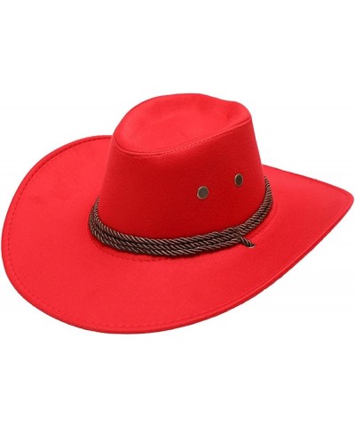 Fedora Panama Hat Womens Cowboy Hat Floppy Beach Sun Hat Women Men Wide Brim Sun hat Cowboy Cowgirl Hat 1-red $11.67 Skullies...