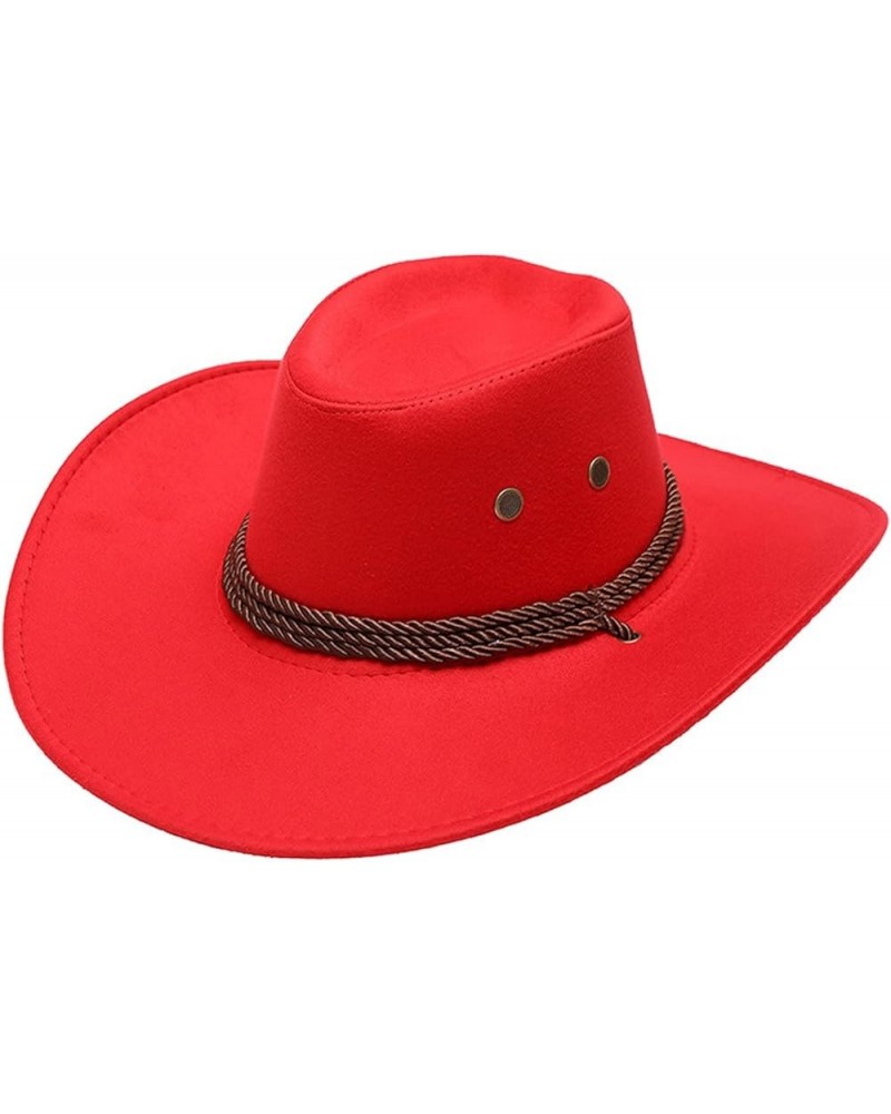 Fedora Panama Hat Womens Cowboy Hat Floppy Beach Sun Hat Women Men Wide Brim Sun hat Cowboy Cowgirl Hat 1-red $11.67 Skullies...