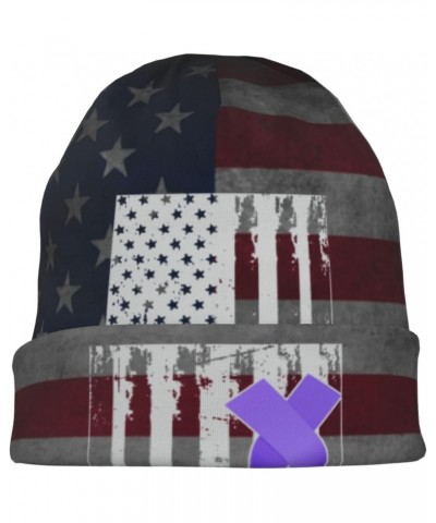 Hodgkin's Lymphoma Awareness American Flag Ribbon Chic Knit Beanies: Cozy Skull Caps for Winter Warmth at Home & Outdoors!16 ...