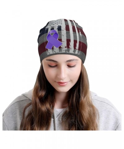 Hodgkin's Lymphoma Awareness American Flag Ribbon Chic Knit Beanies: Cozy Skull Caps for Winter Warmth at Home & Outdoors!16 ...