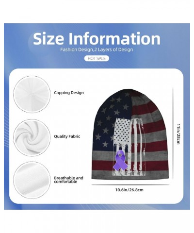 Hodgkin's Lymphoma Awareness American Flag Ribbon Chic Knit Beanies: Cozy Skull Caps for Winter Warmth at Home & Outdoors!16 ...