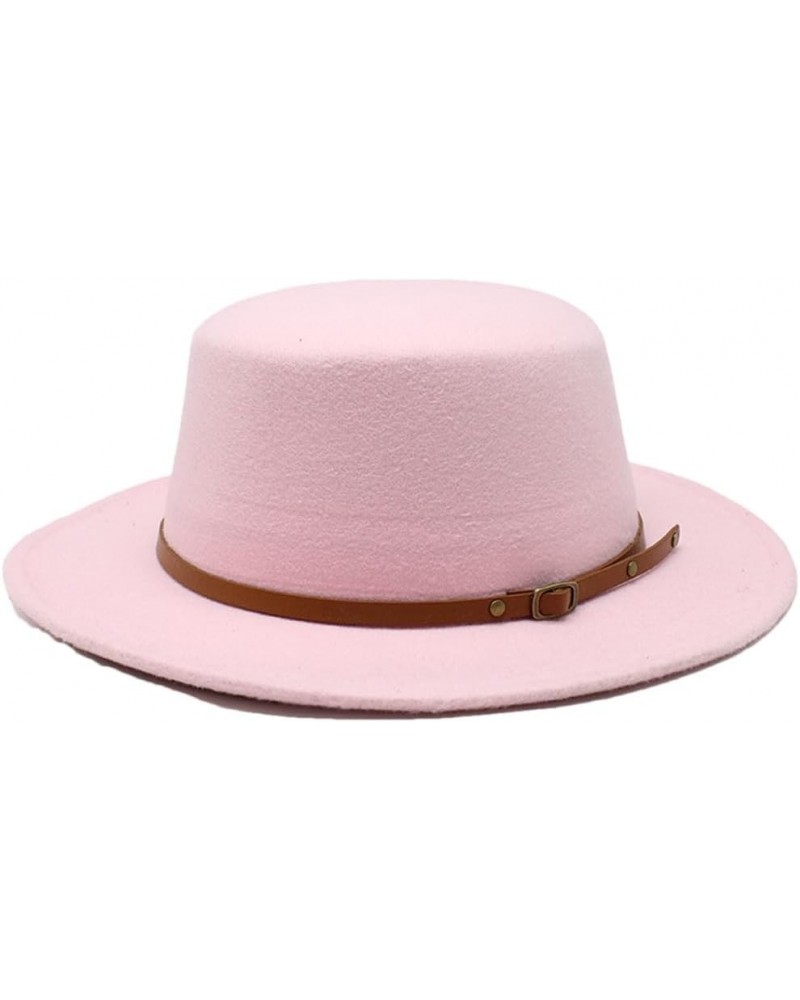 Solid Woolen Flat Top Fedoras Hats for Women Belt Buckle Decorated Felt Jazz Cap Dress Hat Pnnrk $17.01 Fedoras