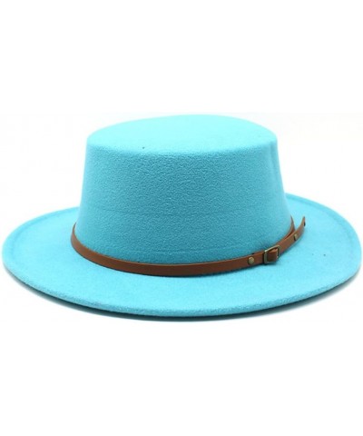 Solid Woolen Flat Top Fedoras Hats for Women Belt Buckle Decorated Felt Jazz Cap Dress Hat Pnnrk $17.01 Fedoras