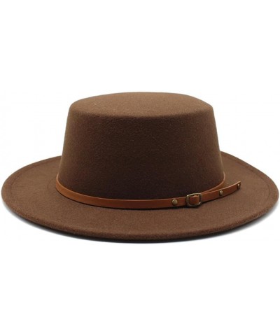 Solid Woolen Flat Top Fedoras Hats for Women Belt Buckle Decorated Felt Jazz Cap Dress Hat Pnnrk $17.01 Fedoras