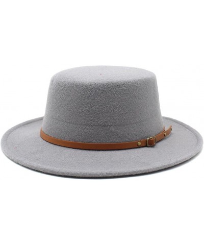 Solid Woolen Flat Top Fedoras Hats for Women Belt Buckle Decorated Felt Jazz Cap Dress Hat Pnnrk $17.01 Fedoras