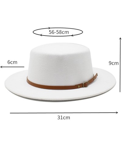 Solid Woolen Flat Top Fedoras Hats for Women Belt Buckle Decorated Felt Jazz Cap Dress Hat Pnnrk $17.01 Fedoras