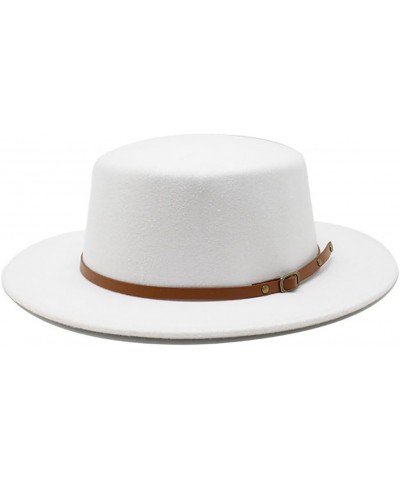 Solid Woolen Flat Top Fedoras Hats for Women Belt Buckle Decorated Felt Jazz Cap Dress Hat Pnnrk $17.01 Fedoras