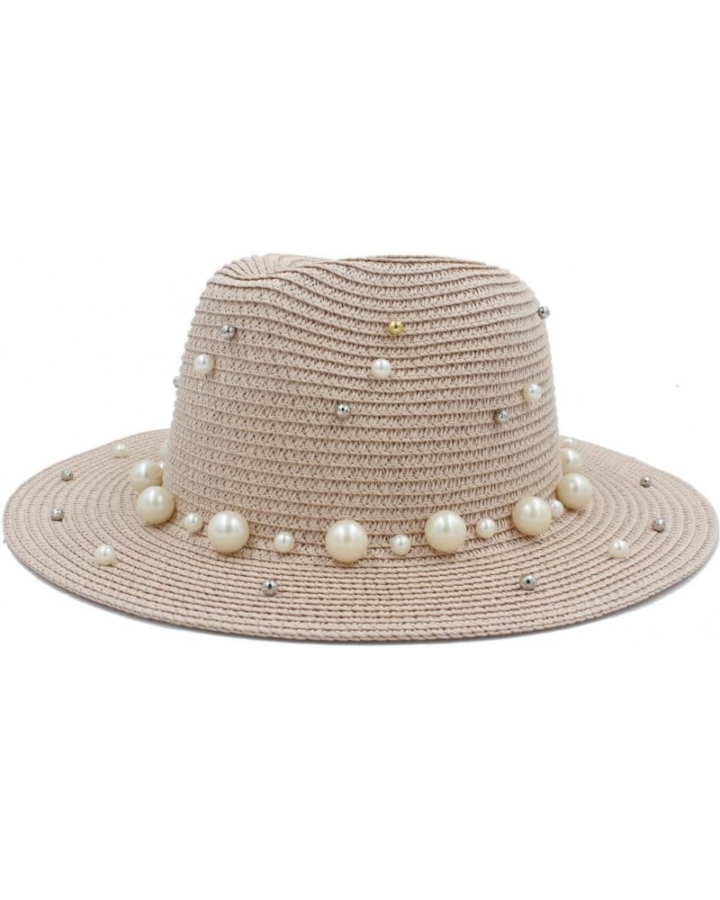 Panama Hat Straw Hat Sun Hat Female Summer Beach Hat Large Foldable Soft Hat Women's Hat Hat with Pearl Decoration Pink $17.0...