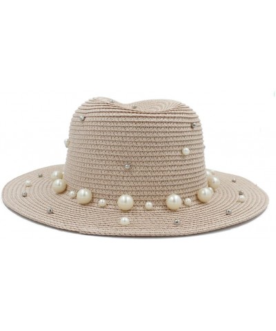 Panama Hat Straw Hat Sun Hat Female Summer Beach Hat Large Foldable Soft Hat Women's Hat Hat with Pearl Decoration Pink $17.0...