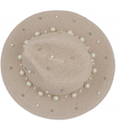 Panama Hat Straw Hat Sun Hat Female Summer Beach Hat Large Foldable Soft Hat Women's Hat Hat with Pearl Decoration Pink $17.0...