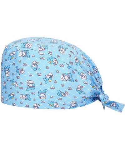 4 Pcs Adjustable Working Cap Gourd-Shaped Cap Tie Back Hat Cute Rabbit Print Turban Cap Beanie Hat with Sweatband Hat Blue On...