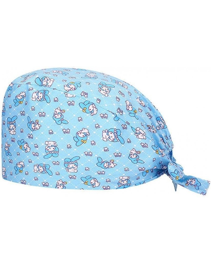 4 Pcs Adjustable Working Cap Gourd-Shaped Cap Tie Back Hat Cute Rabbit Print Turban Cap Beanie Hat with Sweatband Hat Blue On...