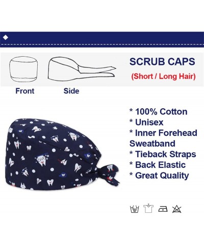 4 Pcs Adjustable Working Cap Gourd-Shaped Cap Tie Back Hat Cute Rabbit Print Turban Cap Beanie Hat with Sweatband Hat Blue On...