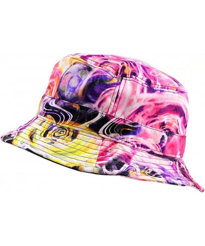 Fashionable Unisex Satin Lined Printed Pattern Cotton Bucket Hat Pink Swirl $10.20 Bucket Hats