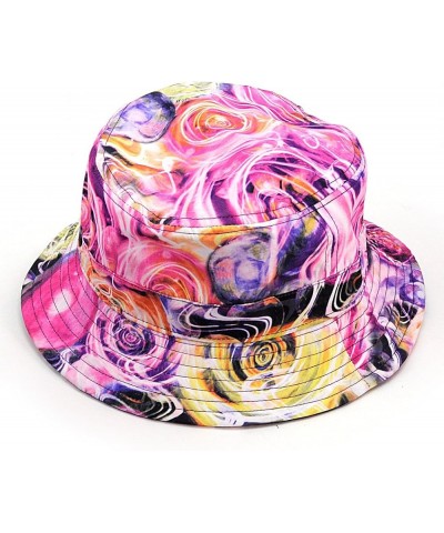 Fashionable Unisex Satin Lined Printed Pattern Cotton Bucket Hat Pink Swirl $10.20 Bucket Hats