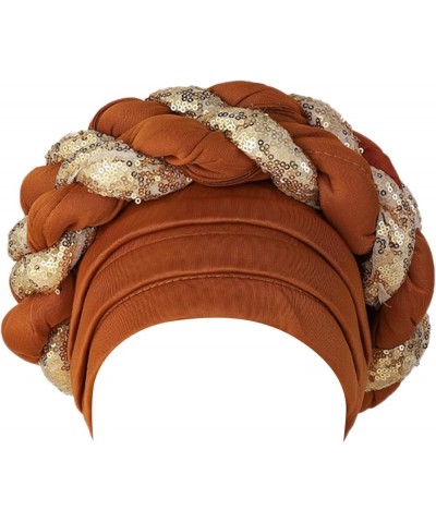 Multi Color Women Fashion Women Beading Braid Hat Muslim Ruffle Cancer Wrap Cap Sleep Caps Satin Lined Directors Brown $9.94 ...