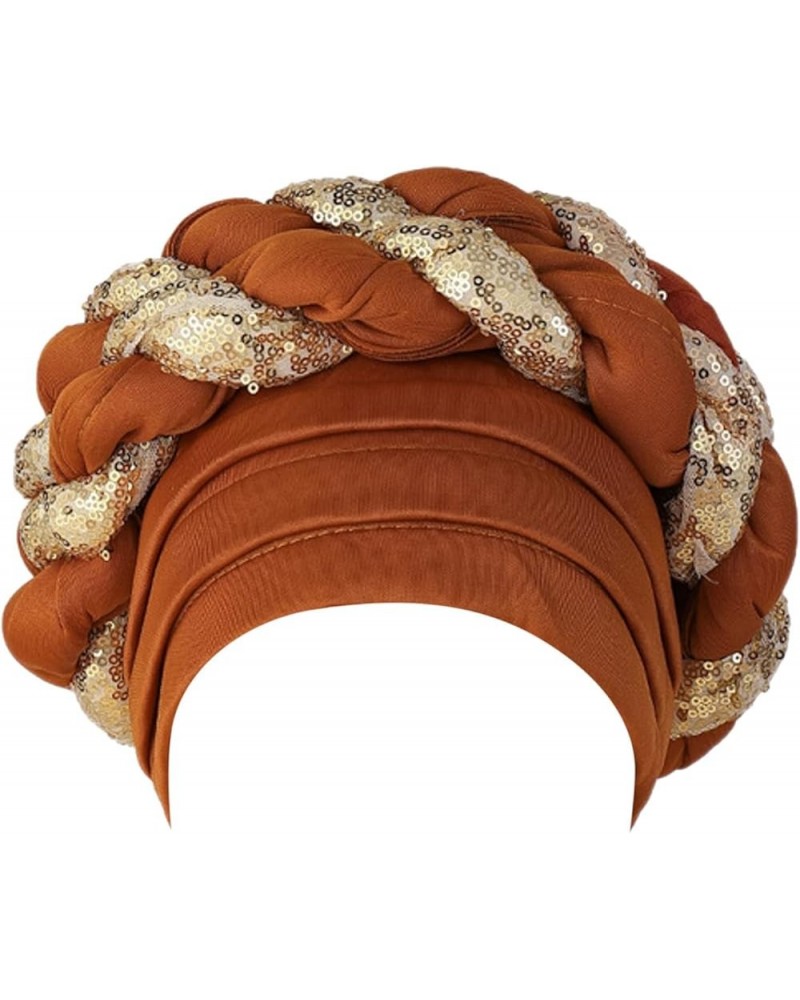 Multi Color Women Fashion Women Beading Braid Hat Muslim Ruffle Cancer Wrap Cap Sleep Caps Satin Lined Directors Brown $9.94 ...