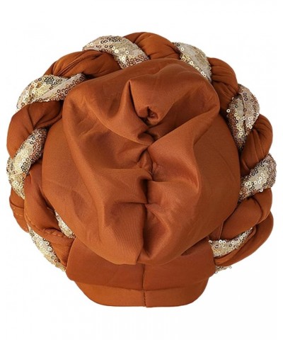 Multi Color Women Fashion Women Beading Braid Hat Muslim Ruffle Cancer Wrap Cap Sleep Caps Satin Lined Directors Brown $9.94 ...