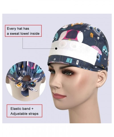 4 Pcs Adjustable Working Cap Gourd-Shaped Cap Tie Back Hat Cute Rabbit Print Turban Cap Beanie Hat with Sweatband Hat Blue On...