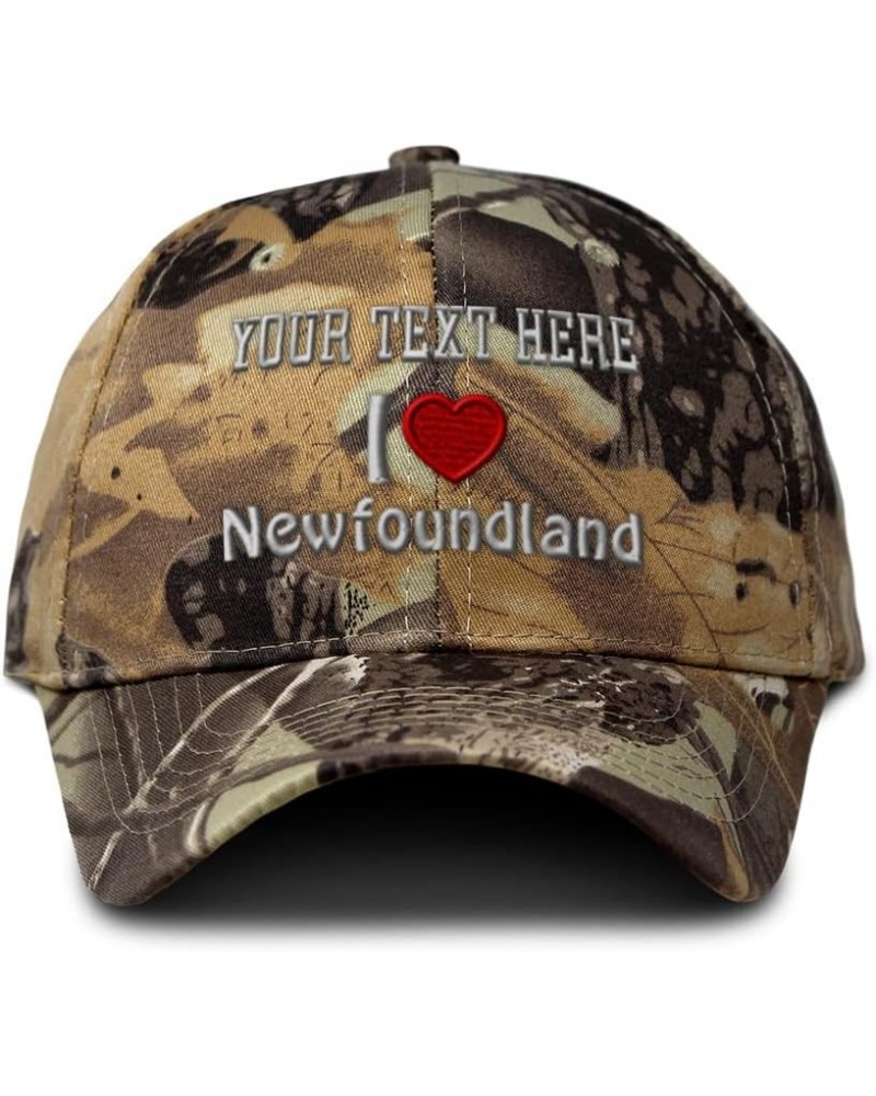 Custom Camo Baseball Cap I (Love) Newfoundland Red Heart Pet Lovers Dogs Cotton Forest Tree Khaki Personalized Text Here $16....