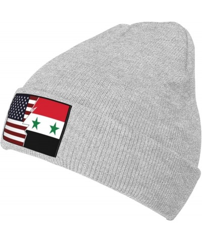 Torn Style American and Syria Flags Beanie Hat for Men Women Soft Cozy Skull Cap Winter Warm Knit Hats Gray $11.15 Skullies &...