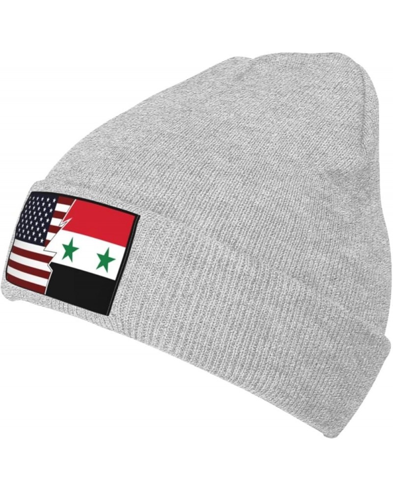 Torn Style American and Syria Flags Beanie Hat for Men Women Soft Cozy Skull Cap Winter Warm Knit Hats Gray $11.15 Skullies &...