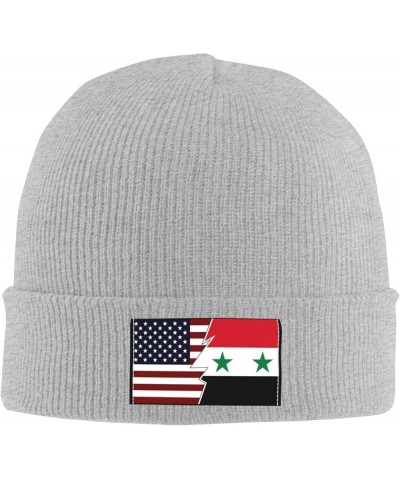 Torn Style American and Syria Flags Beanie Hat for Men Women Soft Cozy Skull Cap Winter Warm Knit Hats Gray $11.15 Skullies &...