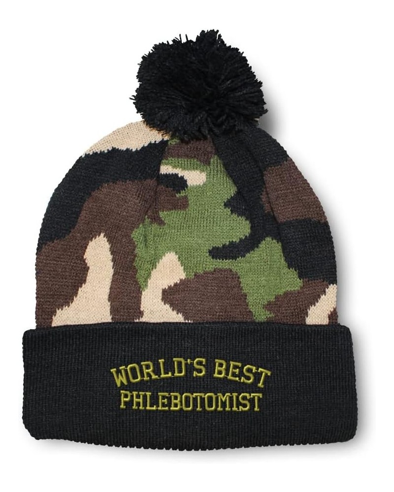 Custom Pom Pom Beanies for Women Worlds Best Phlebotomist Embroidery Skull Cap Winter Hats for Men 1 Size Camo Design Only $1...