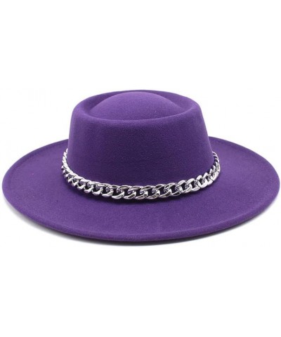 Zezhen Hats 8.5cm Big Brim Jazz Hat New Golden Chain Dome Raised Top French Top Hat European Style Felt Hat (Color : Purple, ...