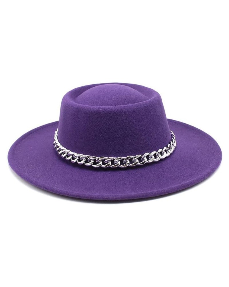 Zezhen Hats 8.5cm Big Brim Jazz Hat New Golden Chain Dome Raised Top French Top Hat European Style Felt Hat (Color : Purple, ...