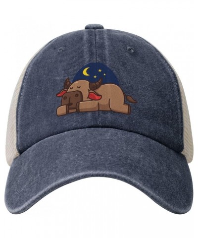 Cute Cow Sleeping Baseball Cap Women Men Mesh Back Hats Vintage Cowboy Hat Dad Caps Navy Blue $12.06 Cowboy Hats