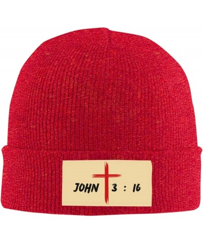 Christian Beanie John 3 16 for God So Loved The World Bible Verse Scripture Jesus 2024 Christ Cross Winter Knit Hat Red $16.1...