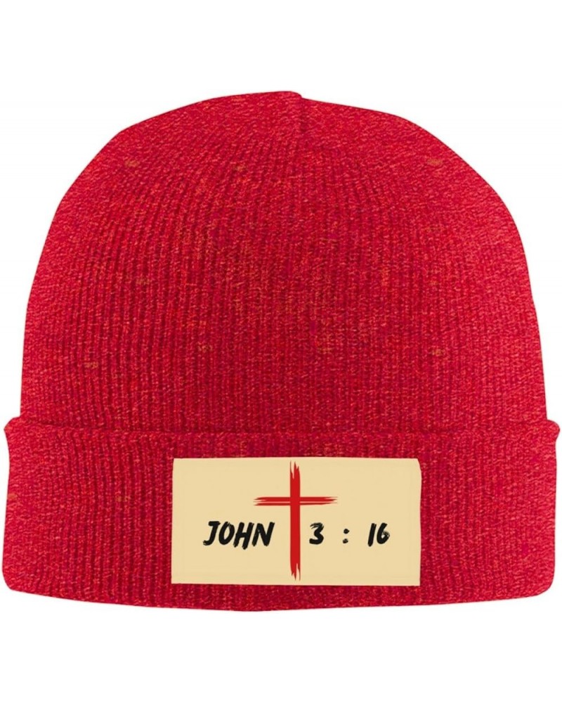 Christian Beanie John 3 16 for God So Loved The World Bible Verse Scripture Jesus 2024 Christ Cross Winter Knit Hat Red $16.1...