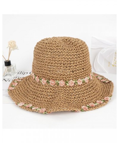 Van Caro Women Wide Brim Straw Roll up Hat Beach Sun Hat Summer Fishing Hat 8209 Light Coffee $9.24 Sun Hats